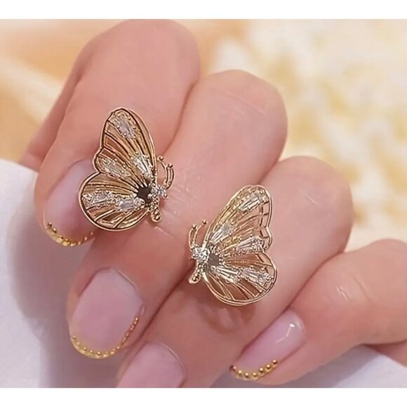 18K Gold Plated Butterfly Crystal Stud Earrings - Picture 5 of 5